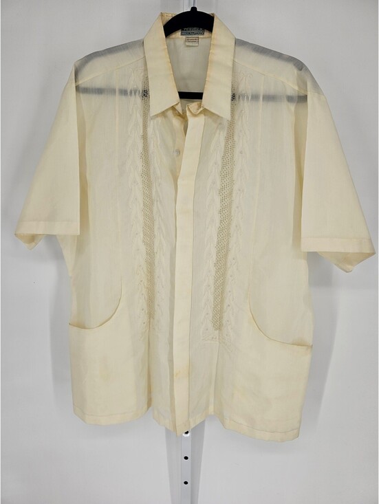 Other - Tesoro's Men's Cream Short Sleeve Polyester Button Down Collared Shirt Size XL